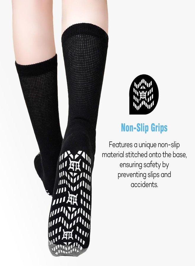 CaiDieNu Non Slip Diabetic Socks: 4 Pairs Non Binding Hospital Socks for Men Women with Grips Elderly Edema Black 13-15 - Image 3